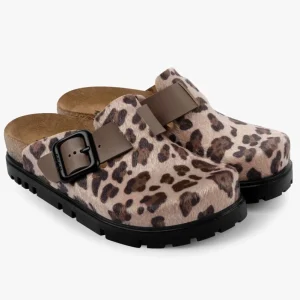 Zoe clogs med pels för dam - brun leopardmönster