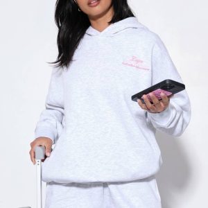 Dam Dsgn Studio Wellness Club OverStorlekd Huvtröja Och Shorts Träningsset | Askgrå | Storlek 3XL