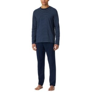 Schiesser Casual Essentials Long Pyjama Round Neck Mörkblå bomull Small Herr