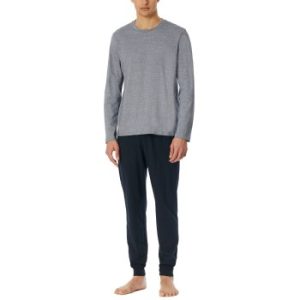 Schiesser Casual Essentials Long Pyjama With Cuffs Mörkblå bomull Small Herr