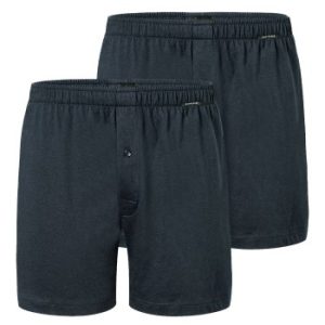 Schiesser Kalsonger 2P Long Boxershorts Mörkblå bomull Small Herr