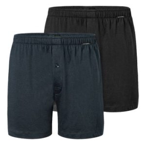 Schiesser Kalsonger 2P Long Boxershorts Svart/Blå bomull Small Herr