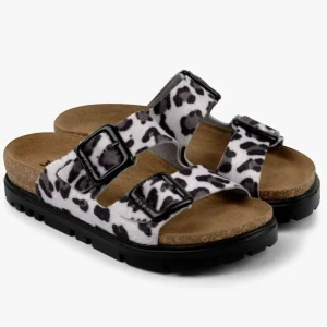 Terra sandaler med päls för dam - vit leopardmönster