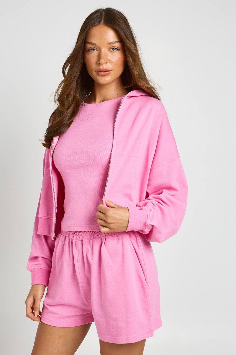 boohoo Dam Boxig Croppad Zip-hoodie | Rosa | Storlek Medium - Bild 2
