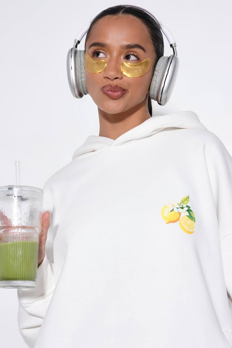 boohoo Dam Citrontryckt OverStorlekd Hoodie | Écru | Storlek Medium - Bild 2