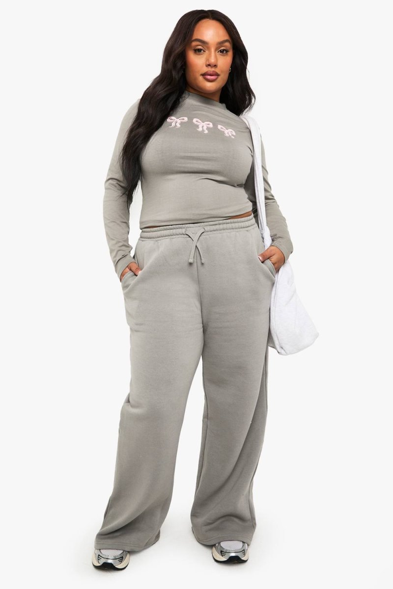 boohoo Dam Joggers med breda ben och rosettdetalj | Slate | Storlek 56 - Bild 2