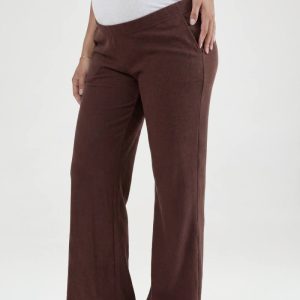 boohoo Dam Mammakläder Basic Ribbade Vida Byxor | Choklad | Storlek 44