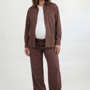 boohoo Dam Mammakläder Chambray Vida Byxor Med Dragsko | Choklad | Storlek 46