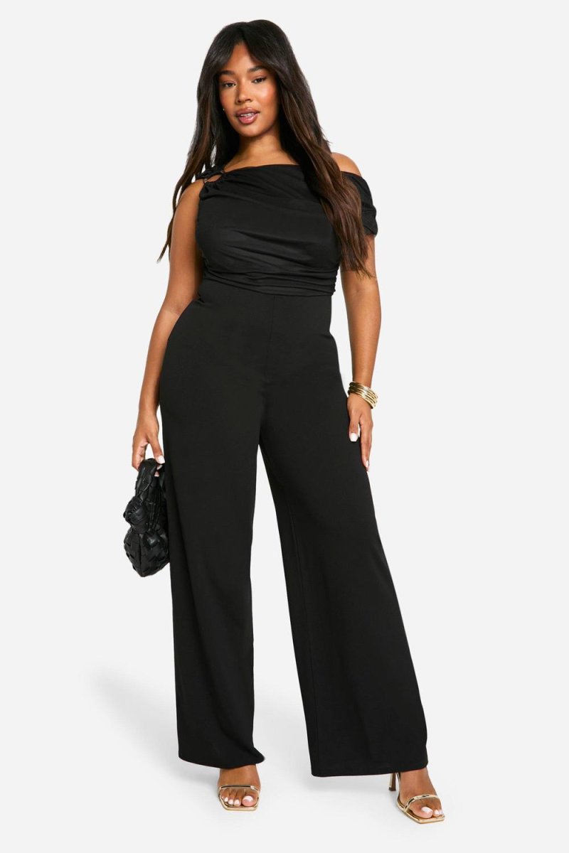 boohoo Dam Plus Mesh Trim Detalj Asymmetrisk Jumpsuit med Vida Ben | Black | Storlek 54 - Bild 2