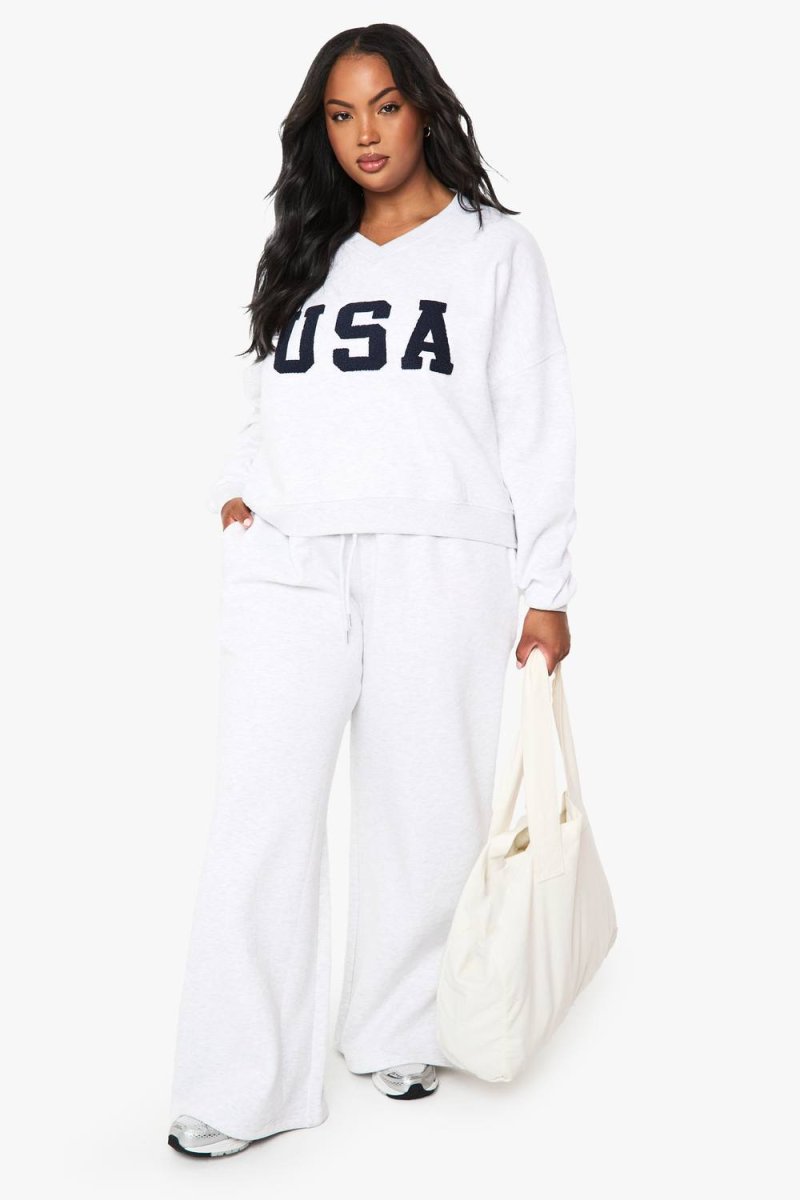 boohoo Dam Plus joggers med vida ben | Ash Grey | Storlek 48 - Bild 2